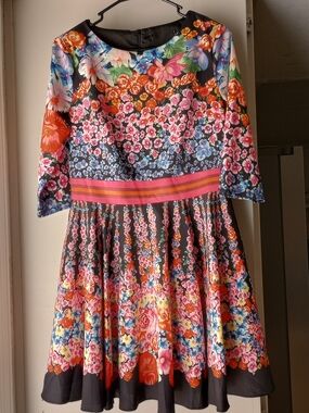 Girls Floral Fit & Flare Dress in Black with Multicolor Blooms
